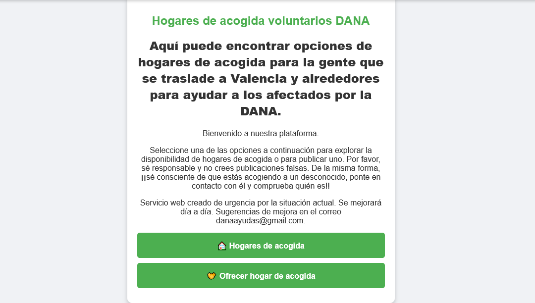 Hogares de acogida para voluntarios DANA