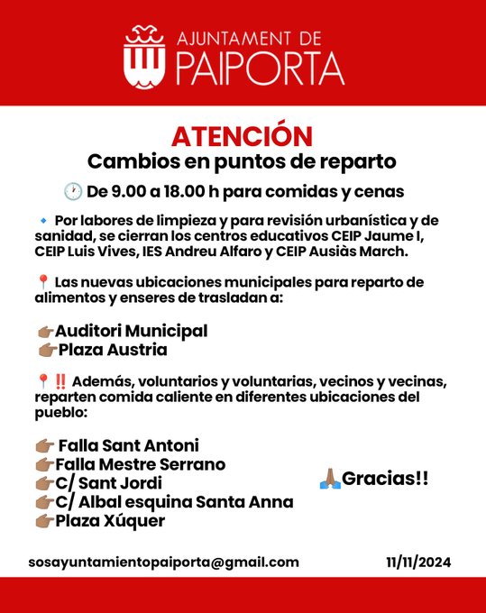 Paiporta: Cambios en puntos de reparto